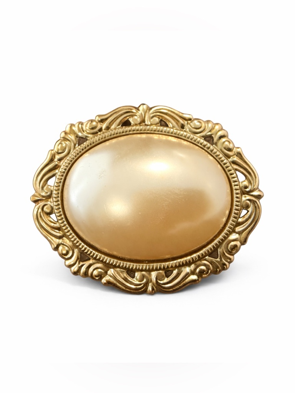 Vintage Style Gold Cameo Brooch - Oval Pearl Center